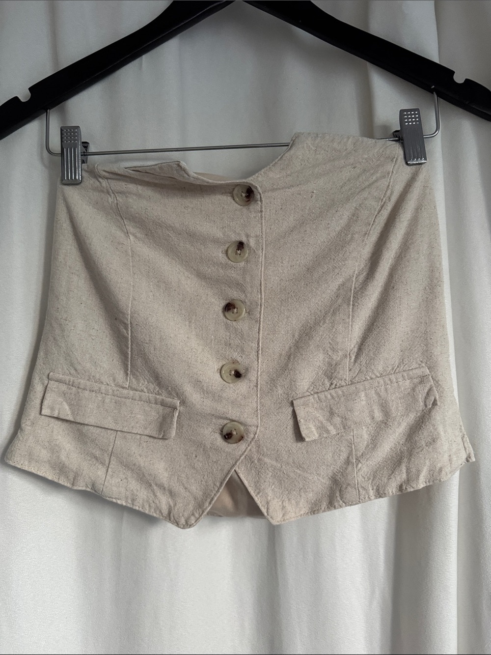Oatmeal strapless button up top w matching pants